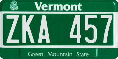 VT license plate ZKA457