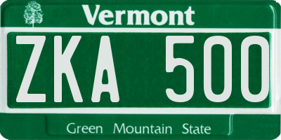 VT license plate ZKA500