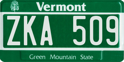 VT license plate ZKA509