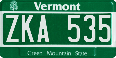VT license plate ZKA535