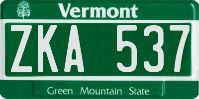 VT license plate ZKA537
