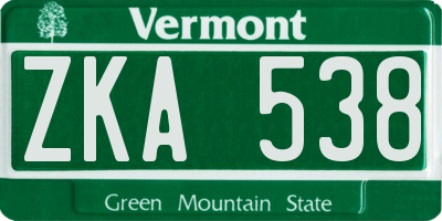 VT license plate ZKA538
