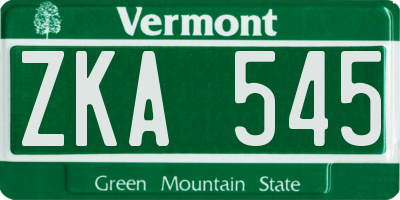 VT license plate ZKA545