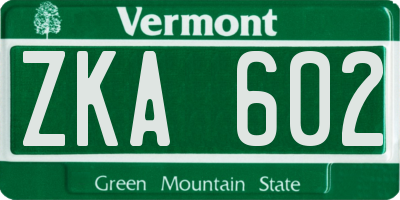 VT license plate ZKA602