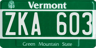VT license plate ZKA603