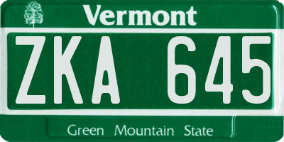 VT license plate ZKA645