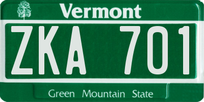 VT license plate ZKA701