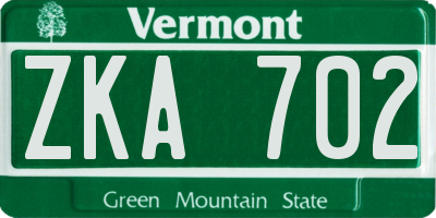 VT license plate ZKA702