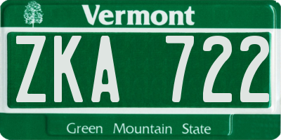 VT license plate ZKA722
