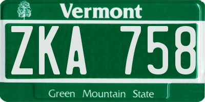 VT license plate ZKA758