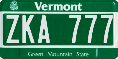 VT license plate ZKA777