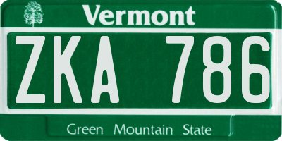 VT license plate ZKA786
