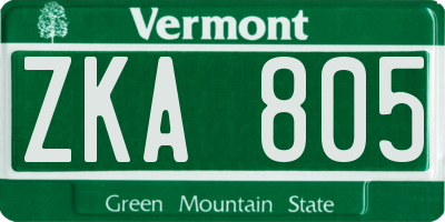 VT license plate ZKA805