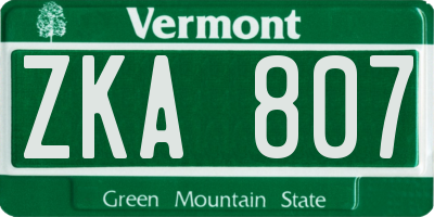 VT license plate ZKA807