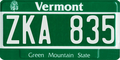 VT license plate ZKA835