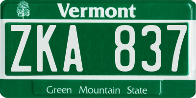 VT license plate ZKA837