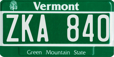 VT license plate ZKA840