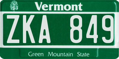VT license plate ZKA849
