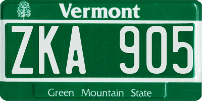 VT license plate ZKA905