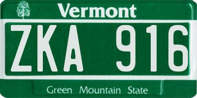 VT license plate ZKA916