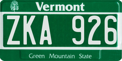 VT license plate ZKA926