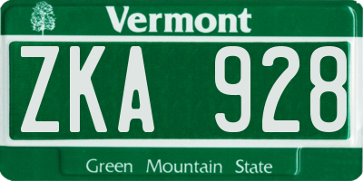 VT license plate ZKA928