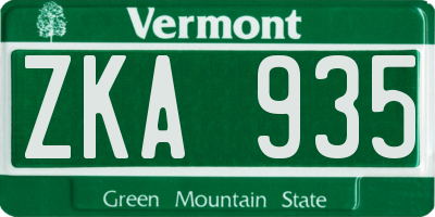 VT license plate ZKA935