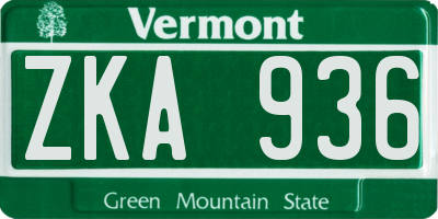 VT license plate ZKA936