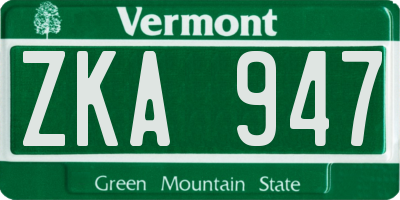 VT license plate ZKA947