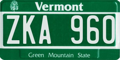 VT license plate ZKA960