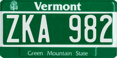 VT license plate ZKA982