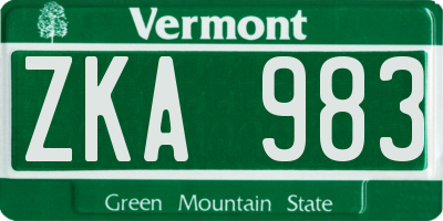 VT license plate ZKA983