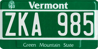 VT license plate ZKA985