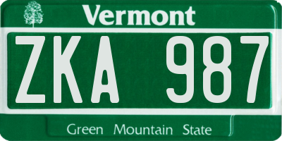 VT license plate ZKA987