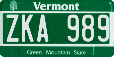 VT license plate ZKA989