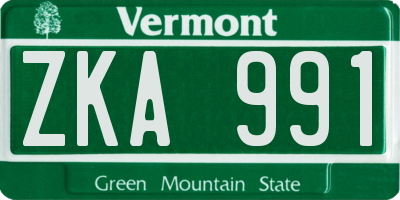 VT license plate ZKA991