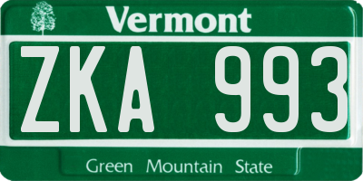 VT license plate ZKA993