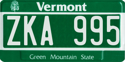 VT license plate ZKA995