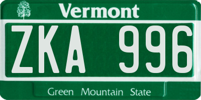 VT license plate ZKA996