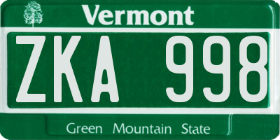 VT license plate ZKA998