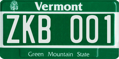 VT license plate ZKB001