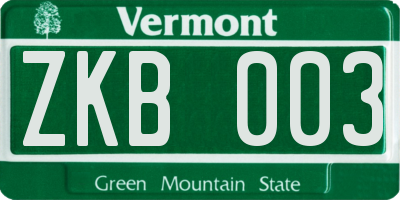 VT license plate ZKB003