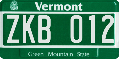 VT license plate ZKB012