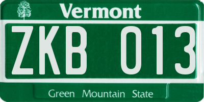 VT license plate ZKB013