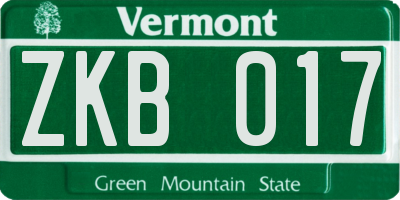 VT license plate ZKB017