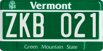 VT license plate ZKB021