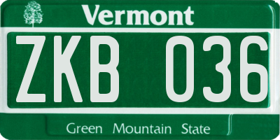 VT license plate ZKB036