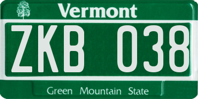 VT license plate ZKB038