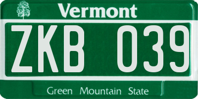 VT license plate ZKB039