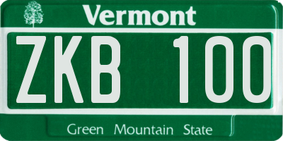 VT license plate ZKB100